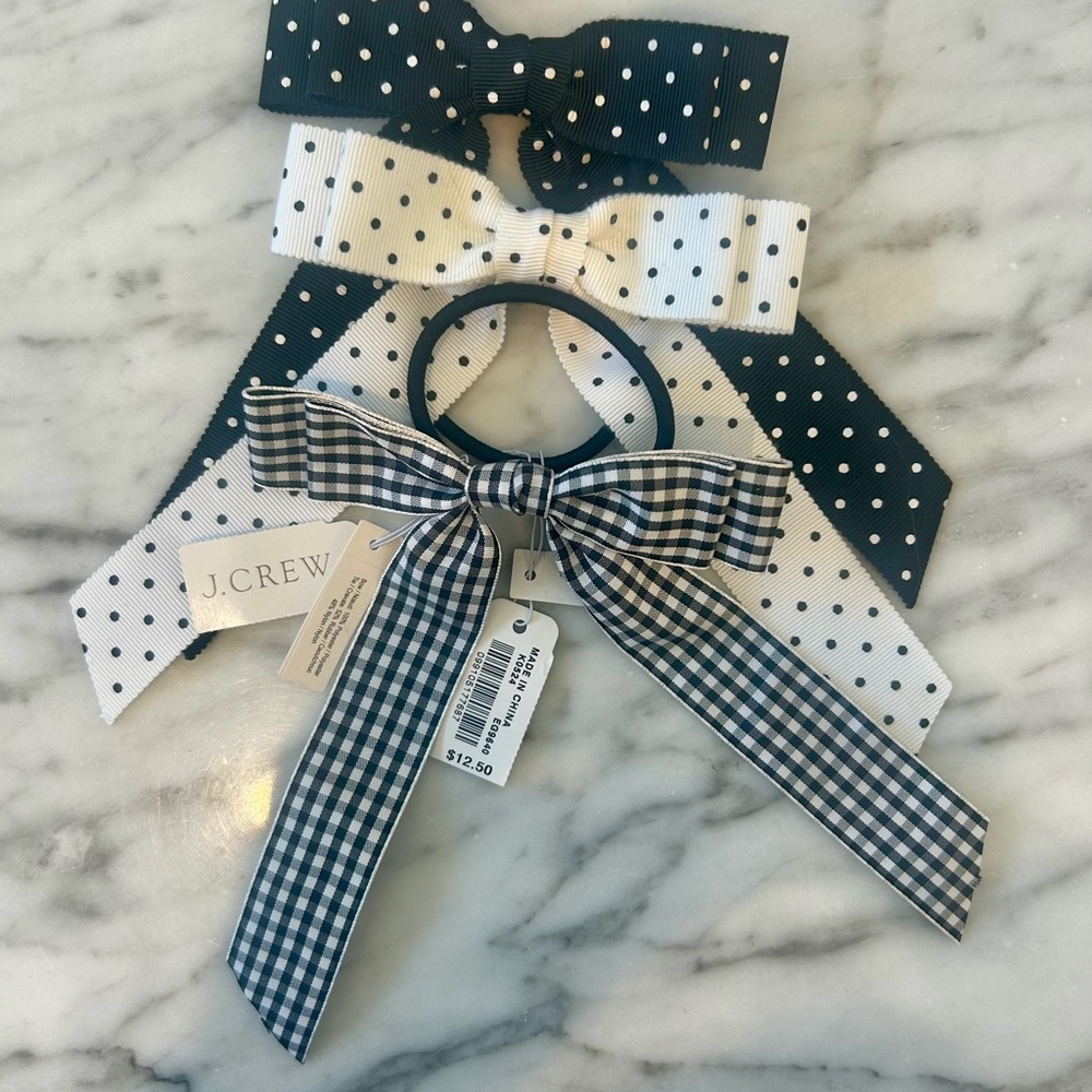 J. Crew set of three NWT Checkered and Polka Dot Hair Bow Trio - Picture 2 of 2